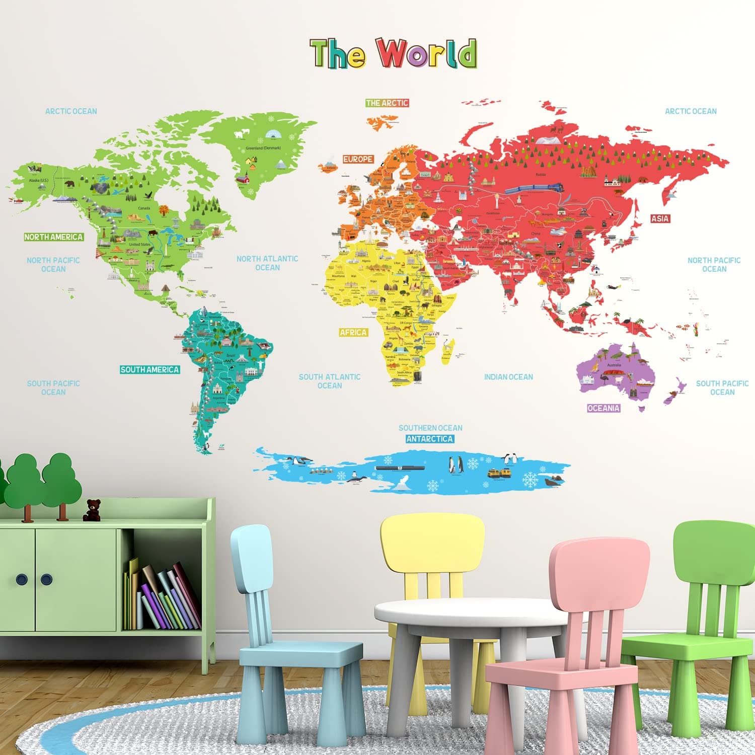 DECOWALL SG2-1902S Large Educational World Map Wall Stickers Removable Colorful Decals for Kids Nursery Bedroom Art décor playroom Murals