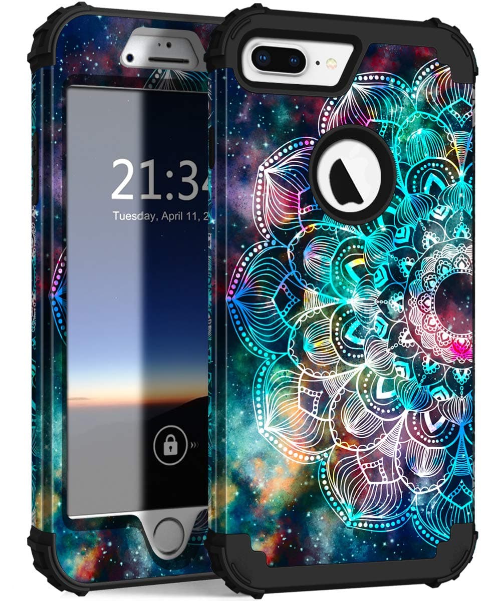 HocaseiPhone 8 Plus Case, iPhone 7 Plus Case, Heavy Duty Shockproof Protection Hard Plastic+Silicone Rubber Hybrid Protective Case for iPhone 7 Plus/iPhone 8 Plus - Mandala in Galaxy