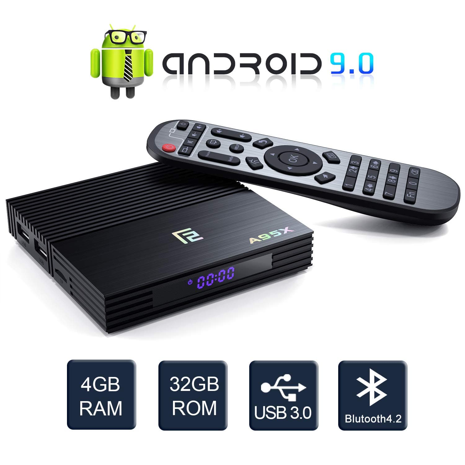 Android 9.0 TV Box, Dolamee 4GB RAM 32GB ROM Amlogic Quad Core Streaming Media Player Support 4K Ultra HD/HDMI 2.1/BT 4.2/USB3.0/Remote Control via Smart Phone