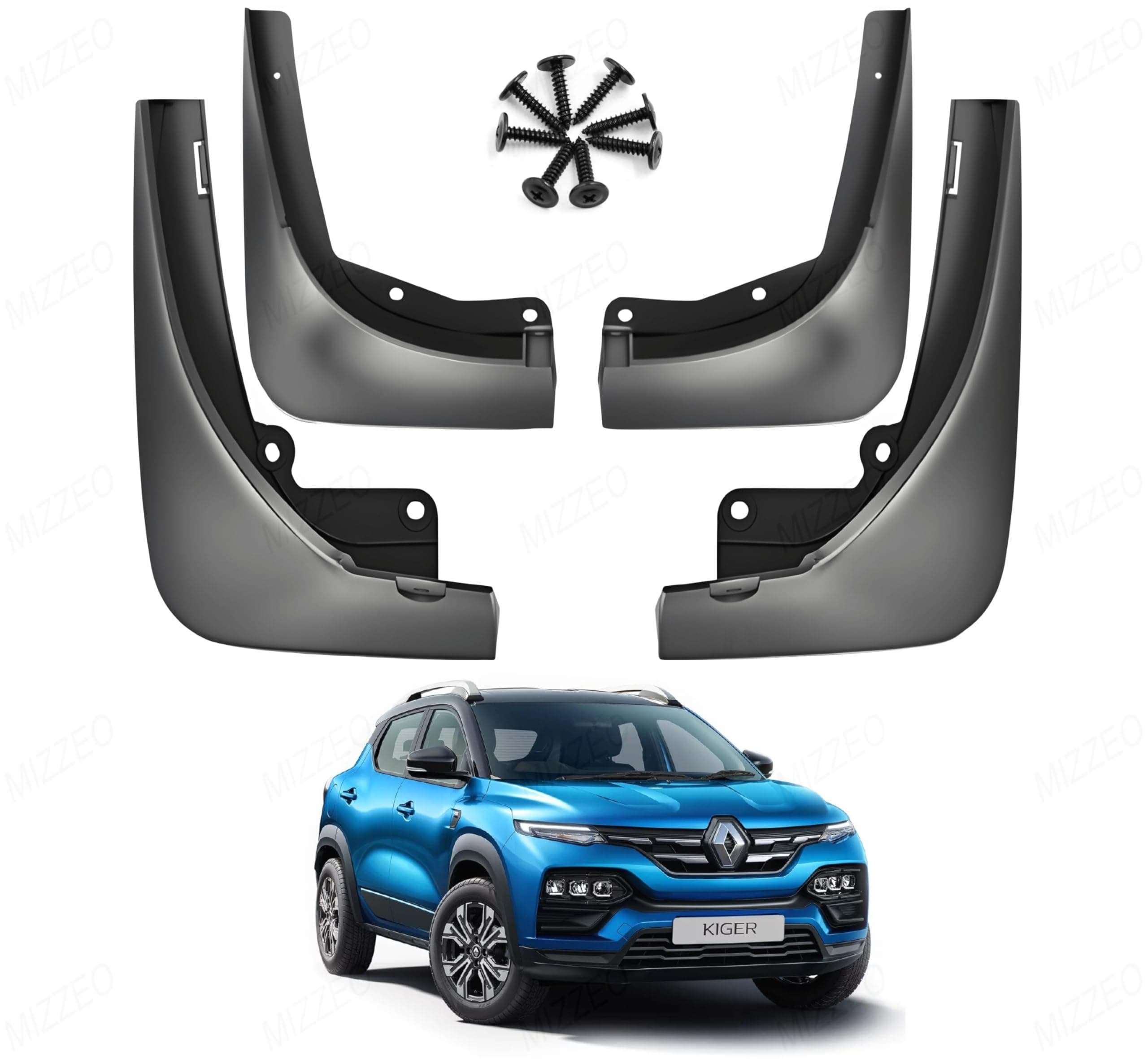 MIZZEO Front and Rear Plastic Mud Flap Splash Guards, Durable and Easy Installation, Compatible with Renault Kiger (2020-2023)