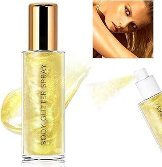 Body Glitter Spray, Moisturizing Bronze Body Shimmer Luminizer Glow Illuminator Quick-Drying and Non-Sticky Liquid Highlighter Spray for Face Hair Glitter, 60ML -Champagne Gold