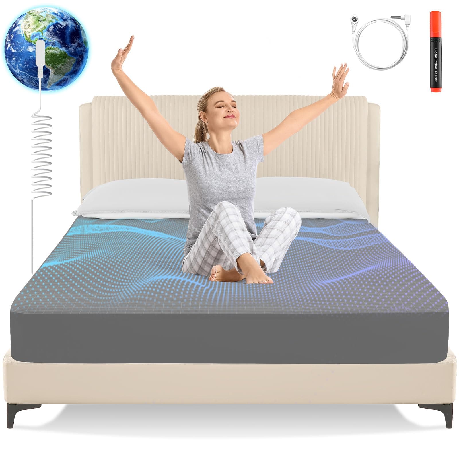 Grounding Sheets King Size,Earth Grounded Fitted Bed Sheet 10% Pure Silver Fiber + 90% Organic Cotton, Bed Grounding Kit with grounding Cord for Improved Sleep & Wellness(Dark Gray, 80"x78"x15")