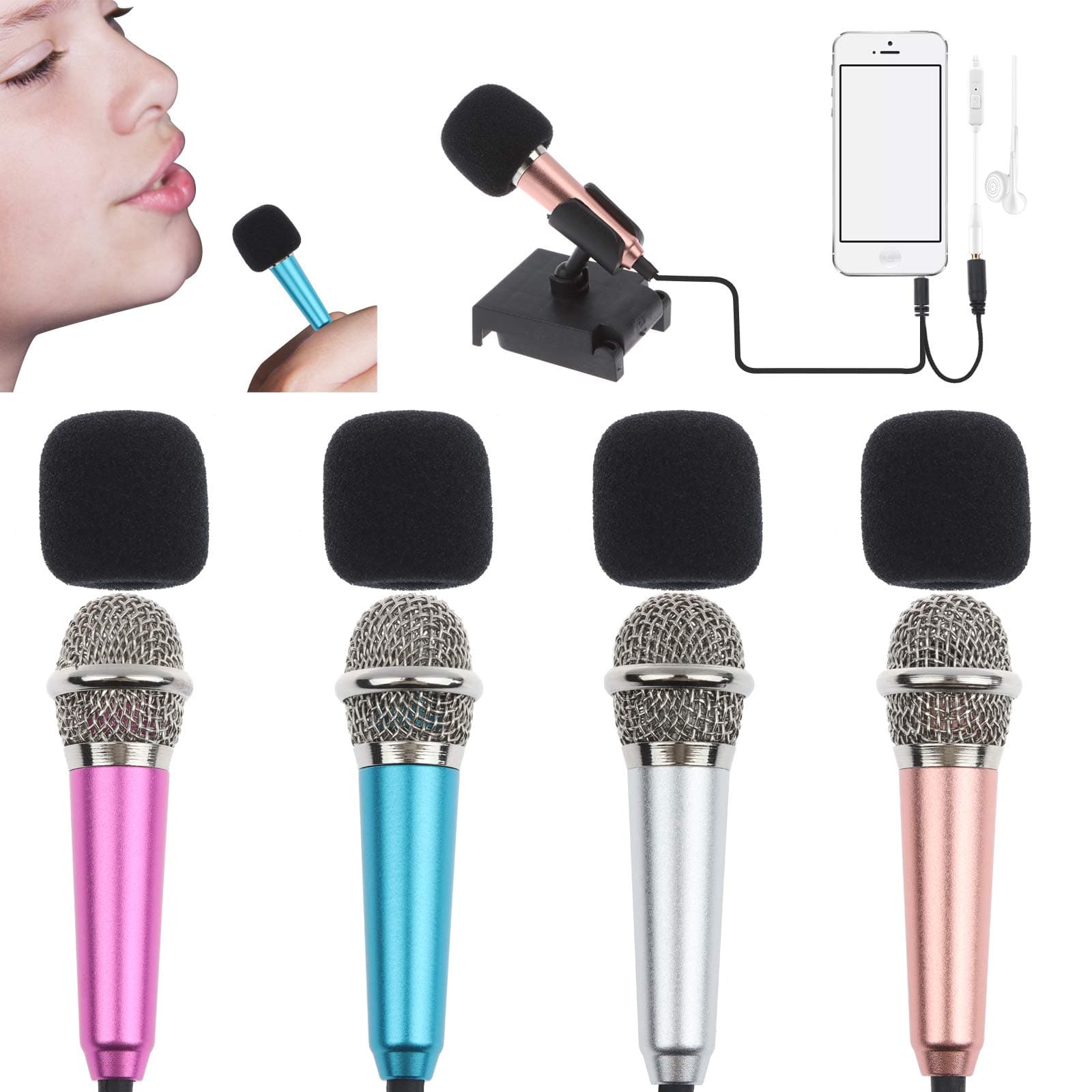 LOCOLO 4Pcs Mini Microphone with Omnidirectional Stereo Mic for Voice Recording, Portable Microphone Chatting and Singing Compatible with Smartphone