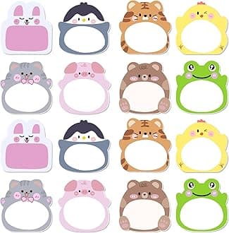 16Packs Cute Sticky Notes, Self-Stick Fun Animal Notes Kawaii Memo Pads Mini Animal Shaped Notepads, Flags Party Bag Fillers for Kids,Students 8 Styles 7 x 6 CM