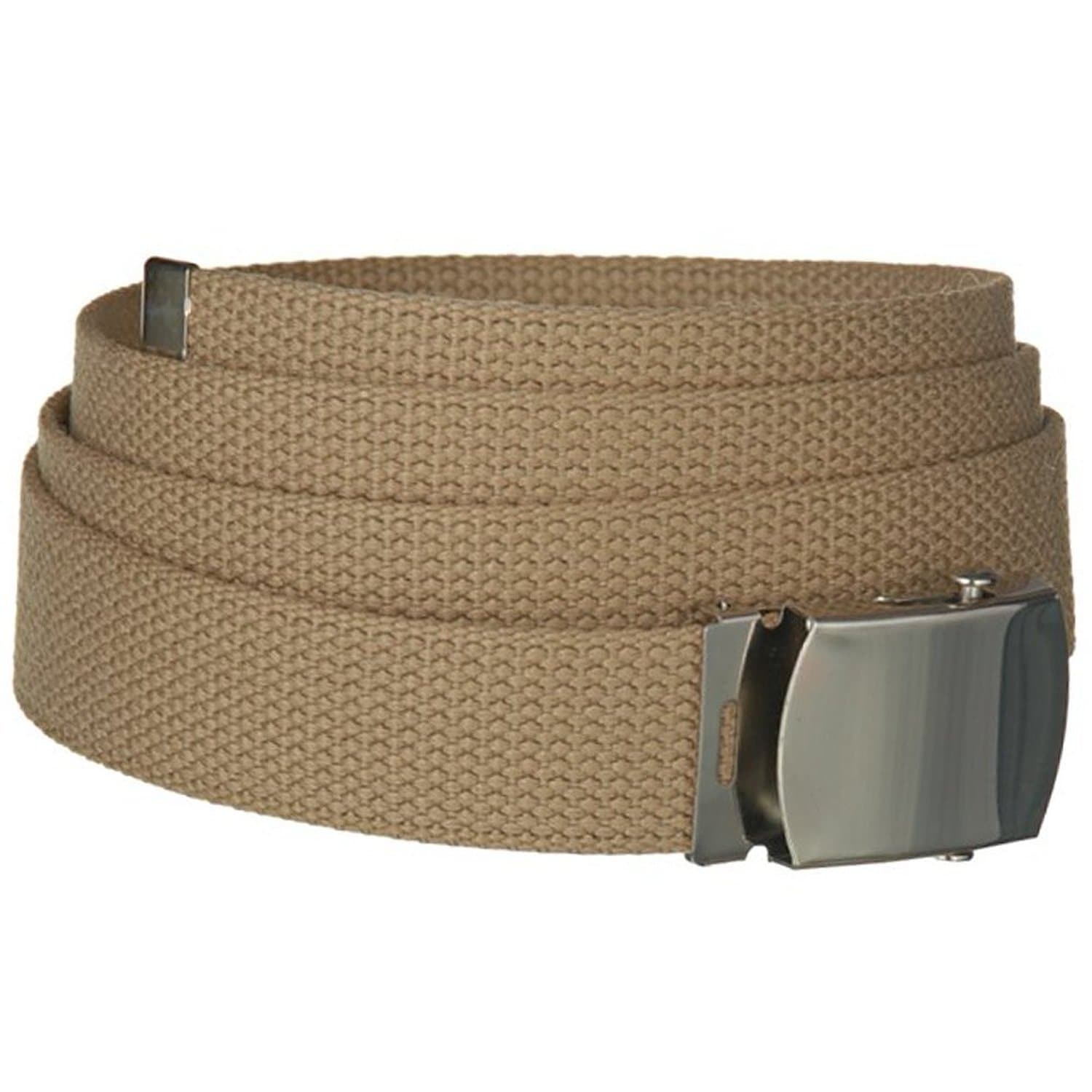Tan One Size Canvas Military Web Belt with Silver Slider Buckle