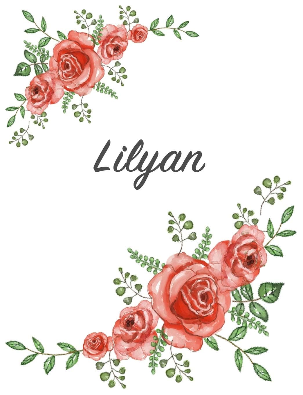Lilyan: Personalized Composition Notebook – Vintage Floral Pattern (Red Rose Blooms). College Ruled (Lined) Journal for School Notes, Diary, Journaling. Flowers Watercolor Art with Your Name