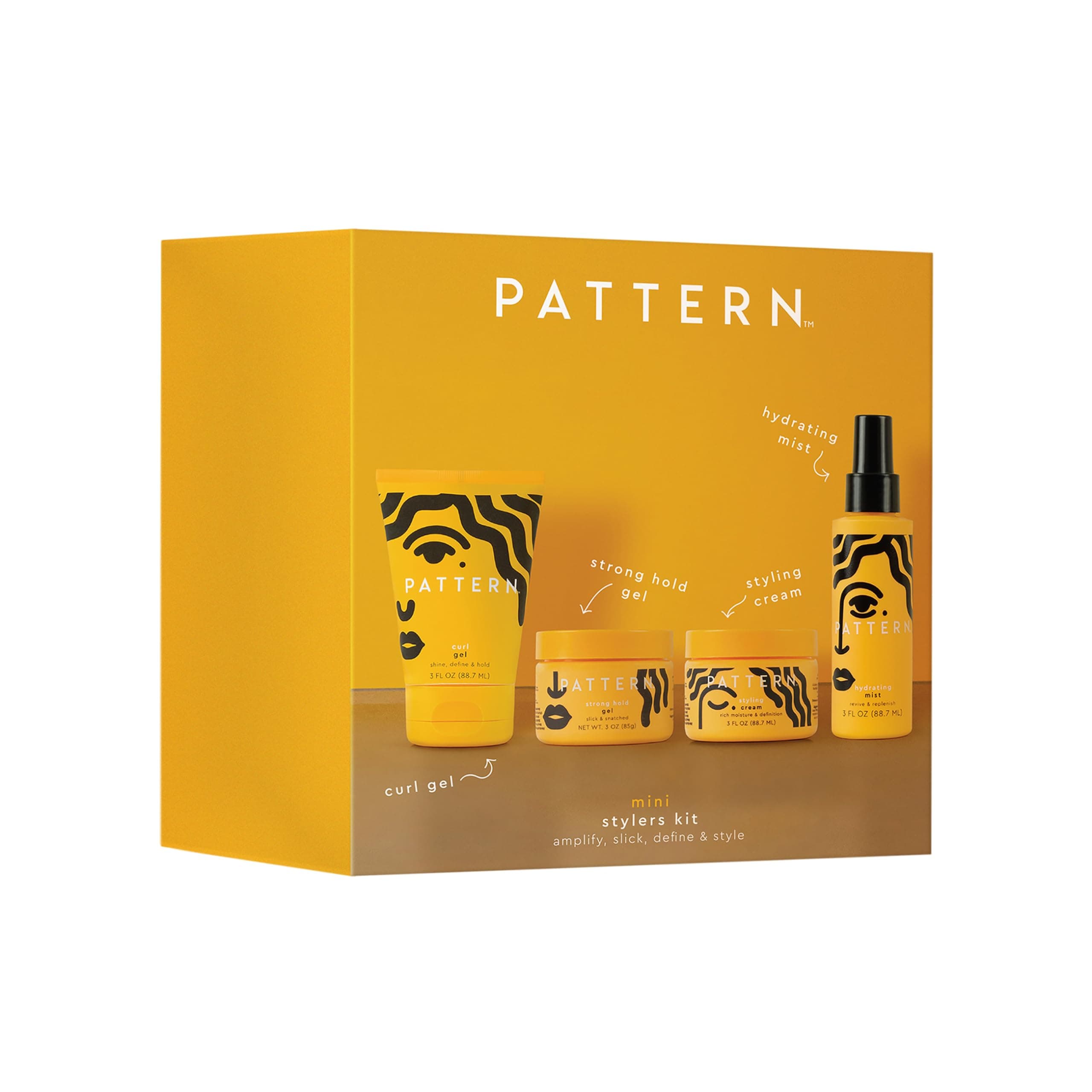 PATTERN Beauty Mini Stylers Kit 3 fl oz. - for Curly, Coily & Tight Textured Hair - Includes Hydrating Mist, Curl Gel, Styling Cream & Strong Hold Gel