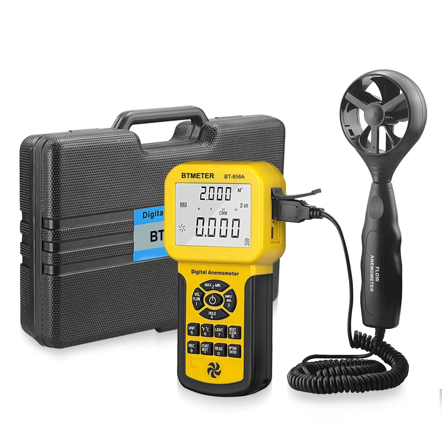 BTMETER BT-856A Pro CFM Anemometer Measures Wind Speed, Wind Flow, Wind Temp for HVAC Air Flow Velocity Meter with USB
