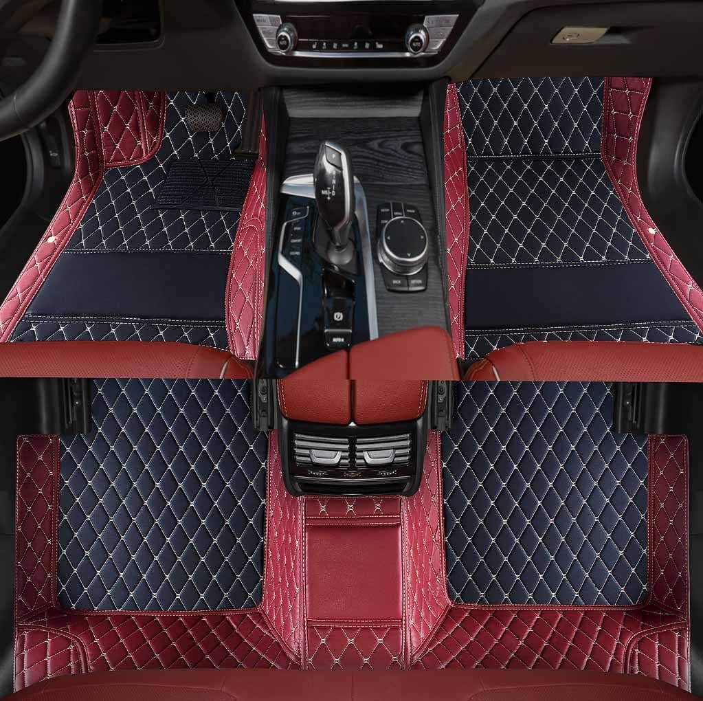 Custom Personalized Floor Mats ,Luxury Full Coverage All Weather Car Floor Mats,Anti-Slip Leather Car Mat Set ,Custom Floor Mat, for 99% of Cars, Trucks & SUV. (Black+Wine red)