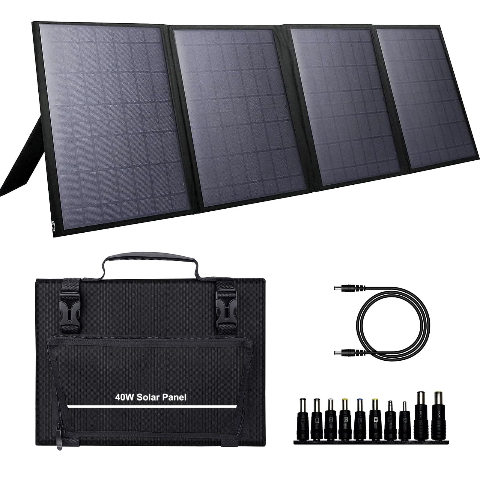 ZeroKor Portable Solar Panel 40W, Foldable Solar Charger with 22% High Conversion Efficiency, USB QC3.0 Output, DC to DC Cable, 10 in 1 Connectors for Camping, RV, Road Trip Adventure