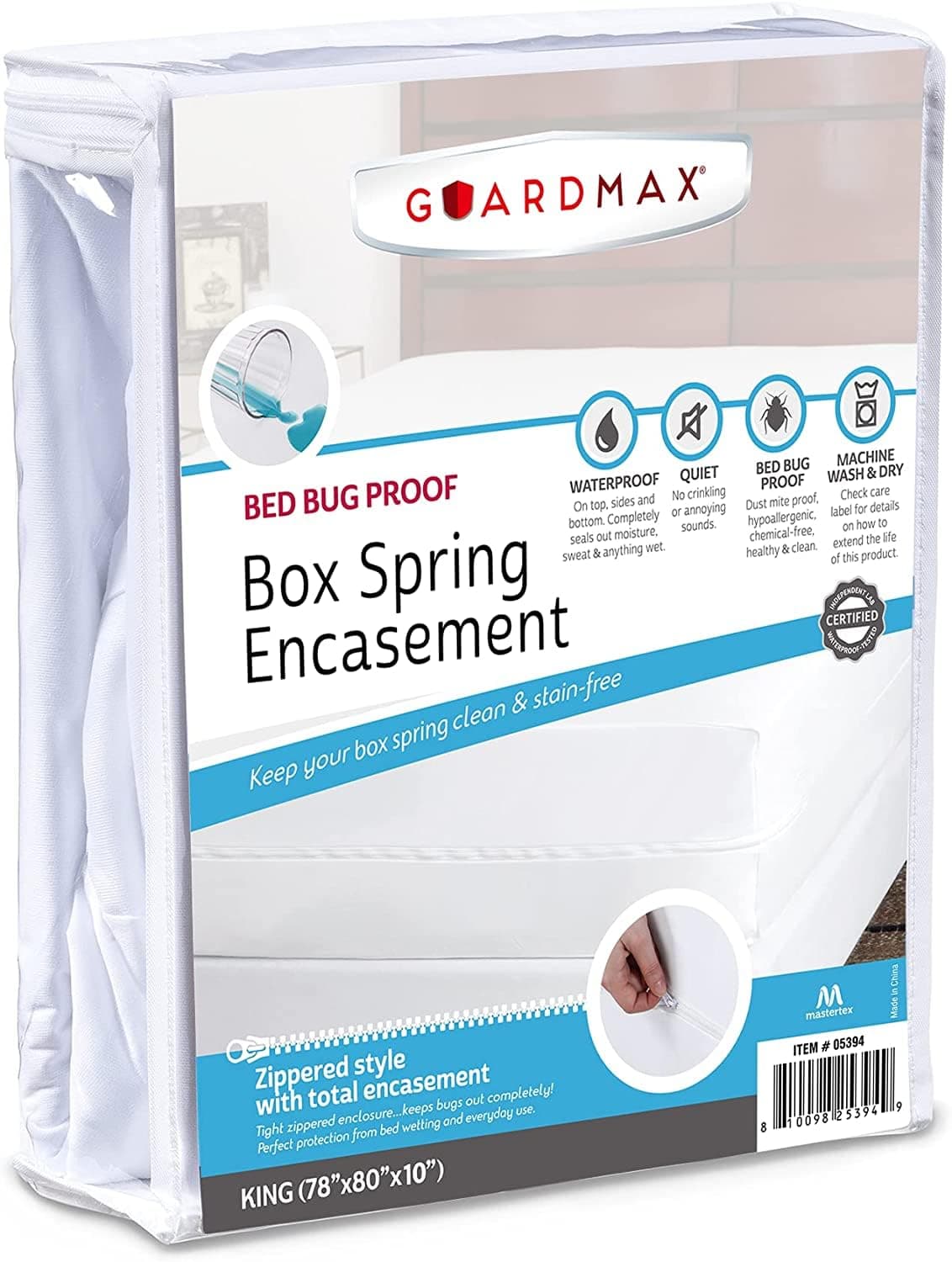 Guardmax Premium Box Spring Cover - King Size Waterproof and Bed Bug Proof Zippered Box Spring Encasement - 6 Side Absorbent Boxspring Protects Against Bed Bugs, Dust Mites, Dirt, Spills, and Stains.