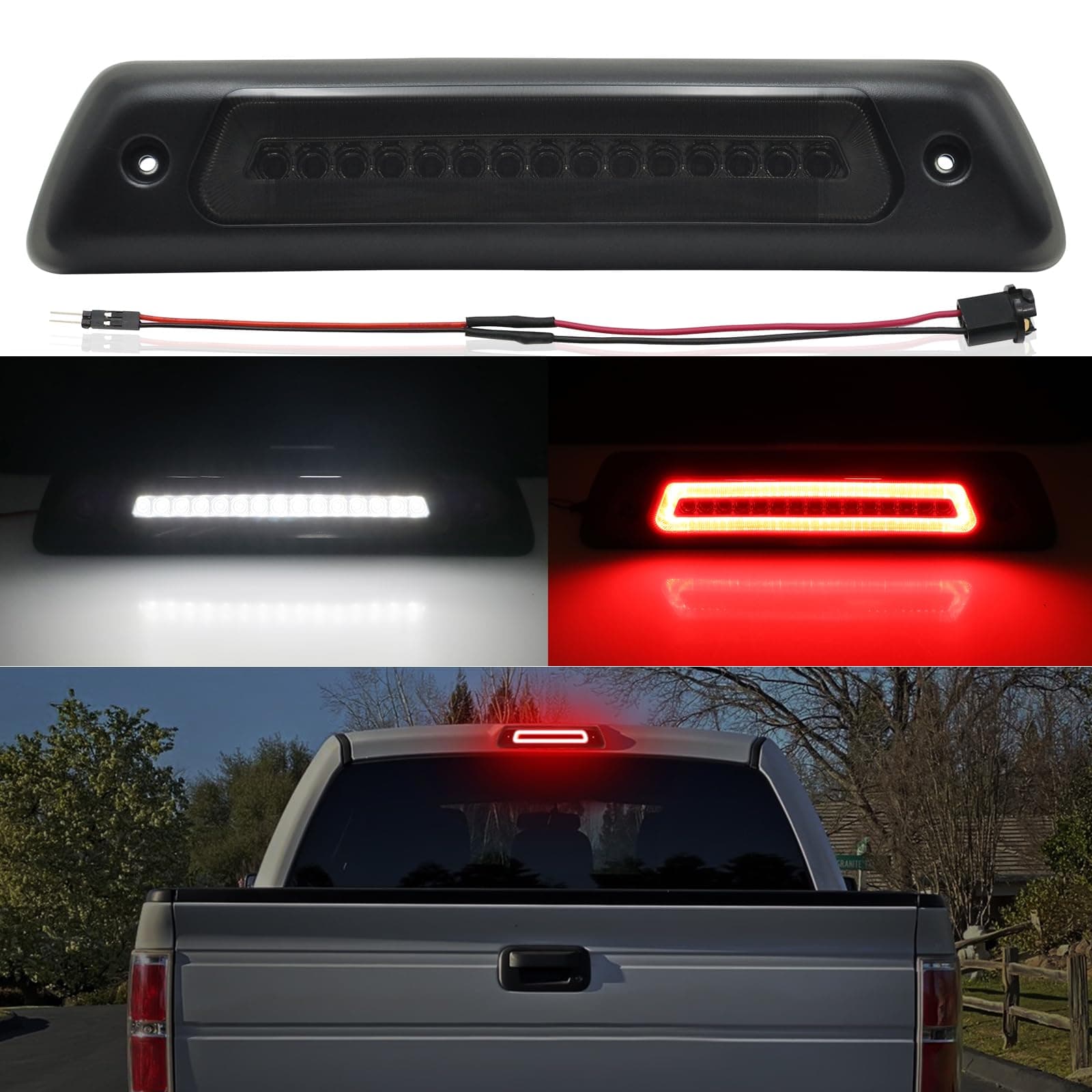 3rd Third Brake Lights LED Compatible with F150 2009 2010 2011 2012 2013 2014,Cab Roof Cargo Light Rear Center High Mount Stop Lamp Assembly(Fit for Rapt0r Smoked Lens)