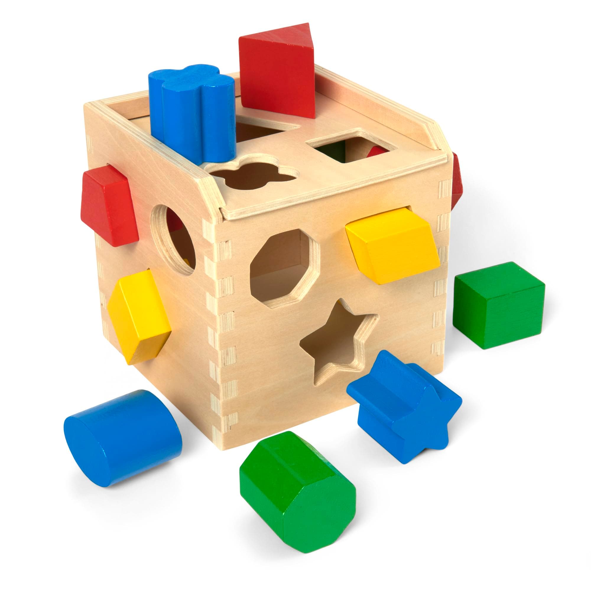 Shape Sorting Cube - Classic Wooden Toy With 12 Shapes
