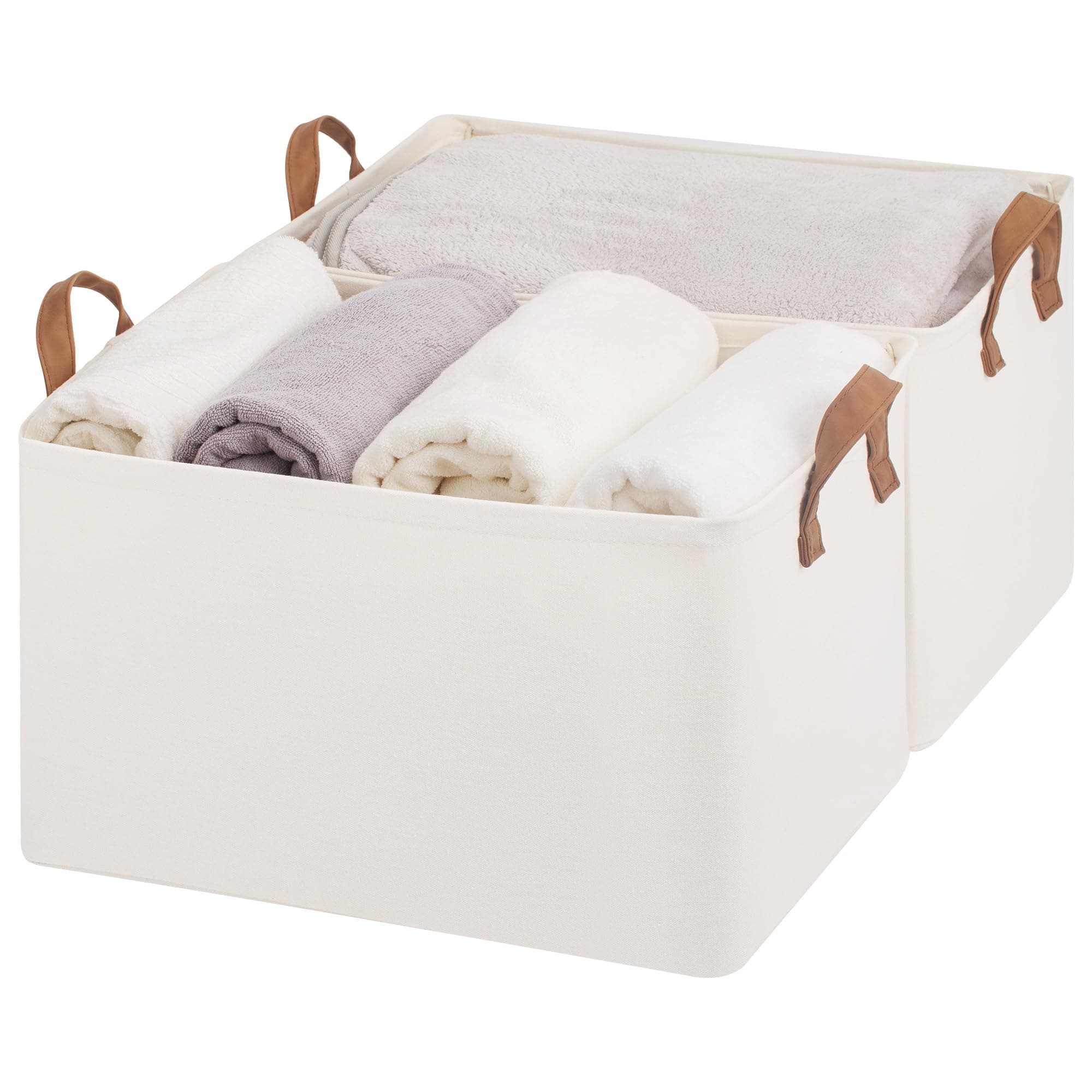 StorageWorks Storage Bins, Fabric Storage Bins for Shelves, Extra Large Storage Baskets with Metal Frame, Closet Baskets and Bins with Handles, Jumbo, Natural Color, 2-Pack