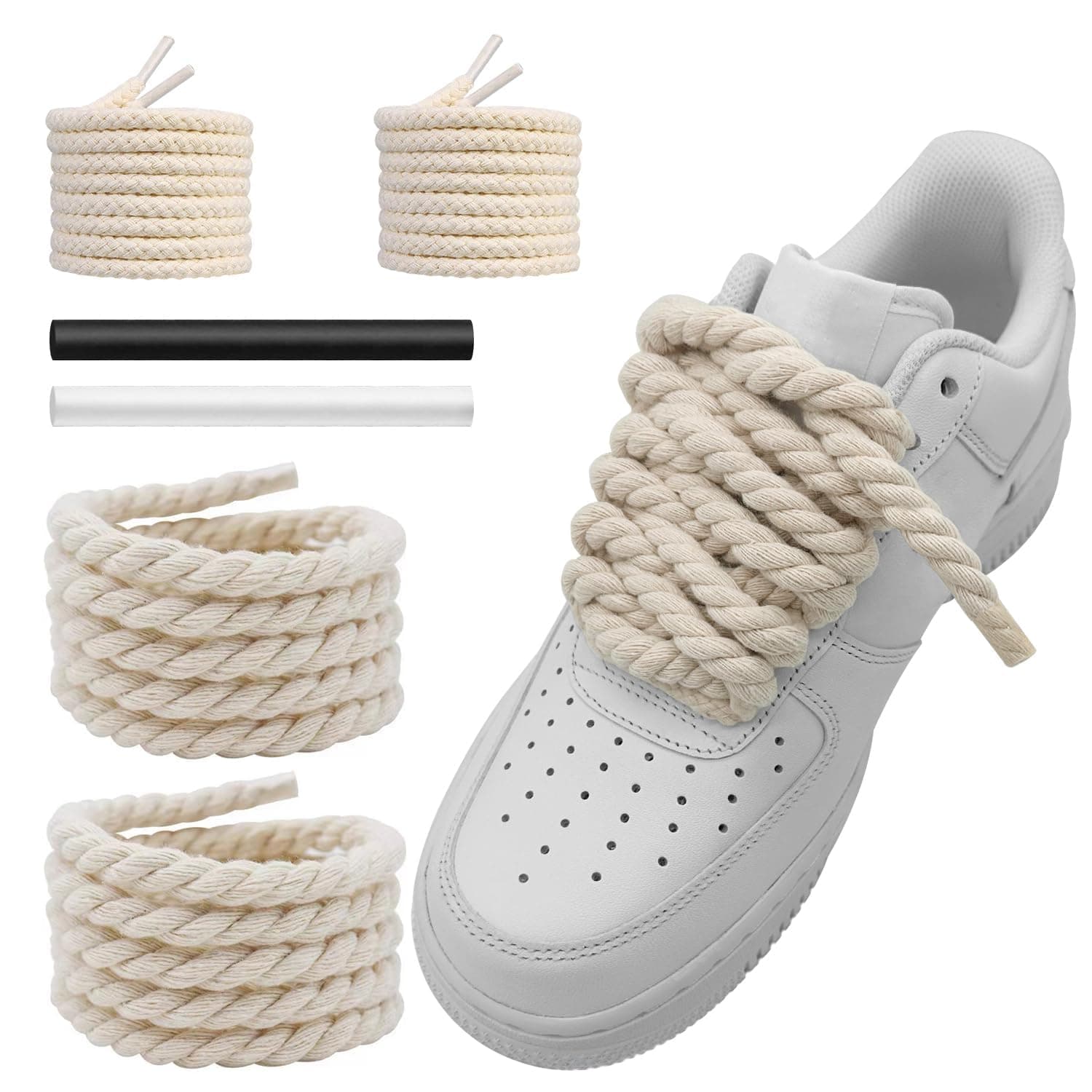 Thick Rope Shoe Laces Strings for Air Force 1, 10mm Round Cotton Chunky Shoelaces Replacement Laces for Sneakers