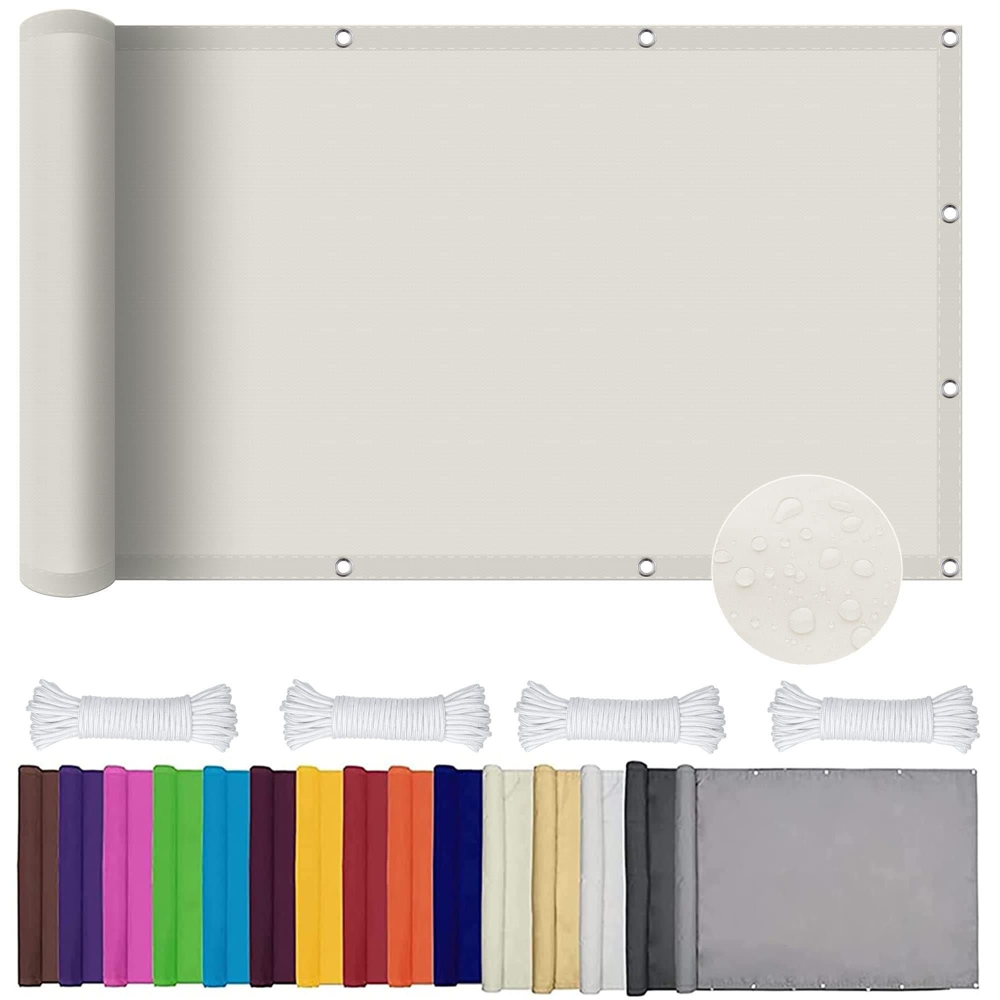 Sun Shade Sail Waterproof Rectangle 2 x 7 m, PES Polyester 95% UV Block Garden Sunscreen Awning Canopy with Free Rope for Backyard Pool Lawn Outdoor Activities, Ivory