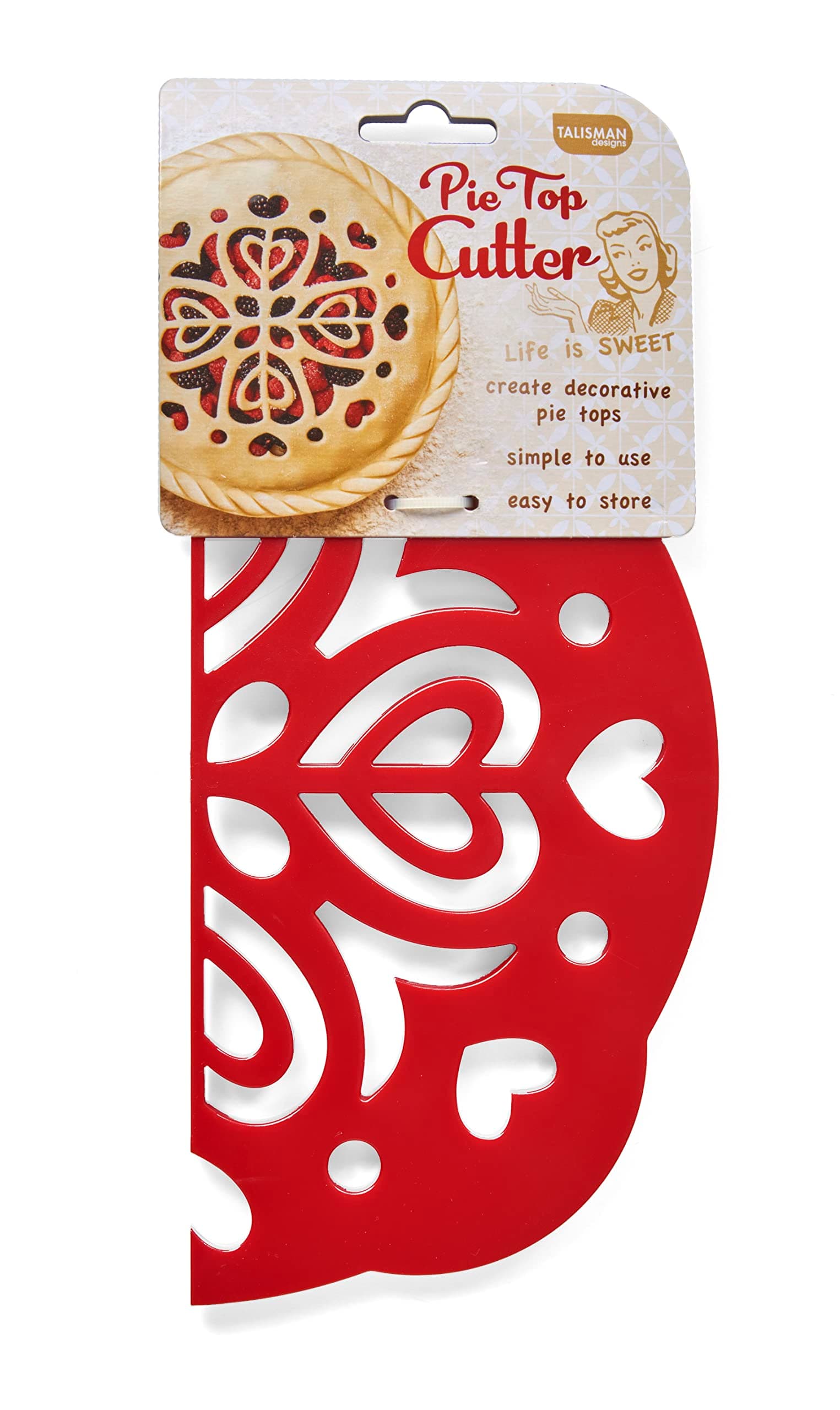 Talisman Designs Pie Top Cutter | Pie Crust Cutter | Pie Decorating Tools | Pie Pastry Baking Accessories | Stencil Crust Cutout | 10-Inch | Hearts Design | Red