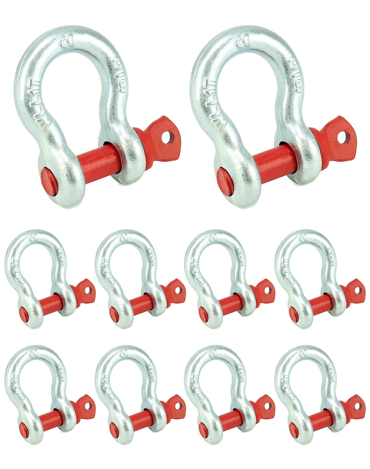 QWORK 3/8" Galvanized Screw Pin Anchor Shackles, 10 Pack D-Ring Shackles, Galvanized Steel Body 2204lbs Towing Capacity, Red