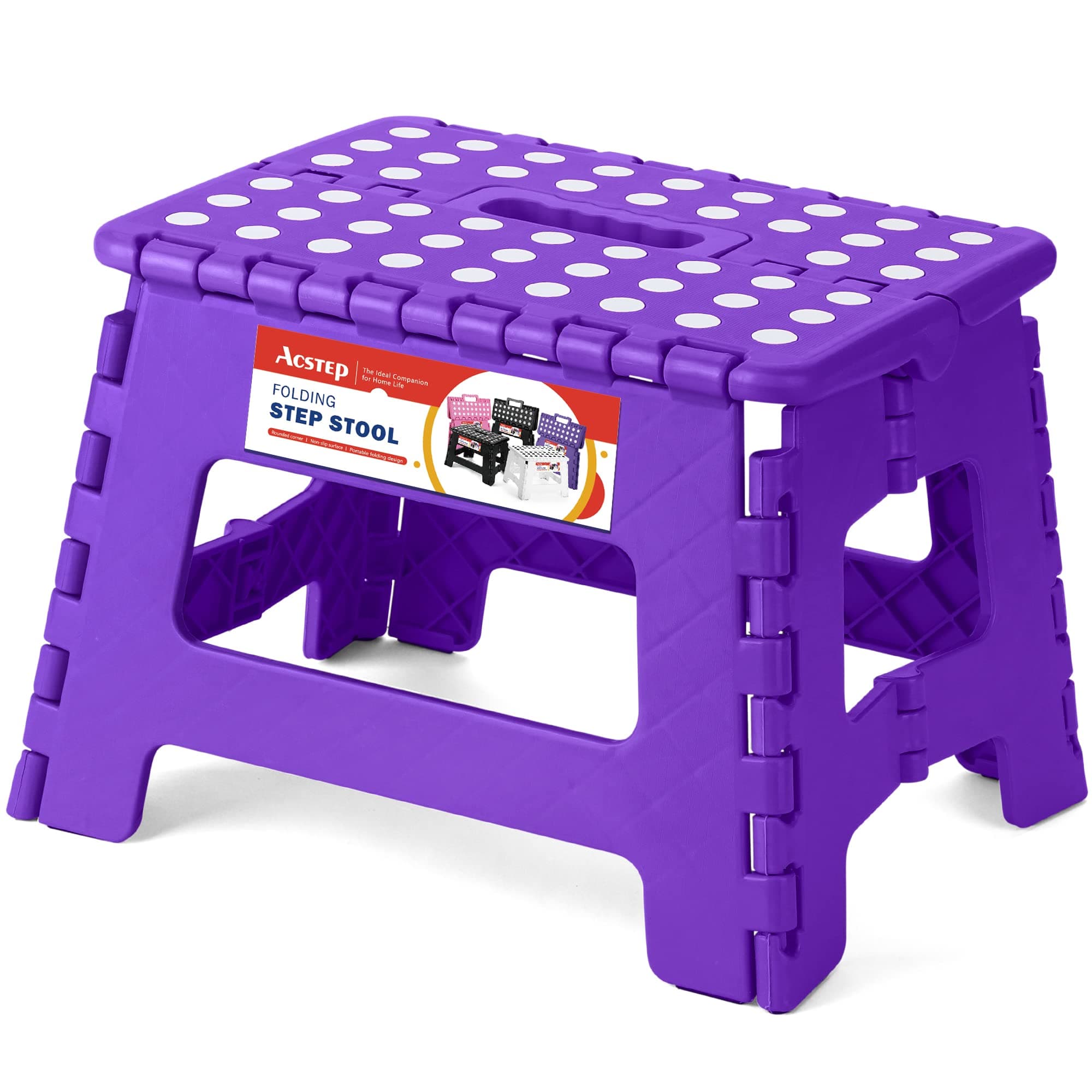 ACSTEP Folding Portable Collapsible Plastic Foldable Step Stool,Non Slip Folding Stools for Kitchen Bathroom Bedroom (Purple)