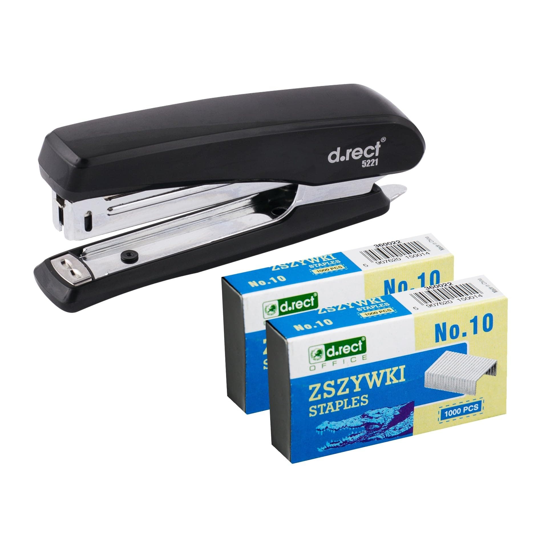 D.RECT 5221 Office Stapler - 2000 Staples, 20 Sheet Capacity, Ergonomic Metal Case, Black