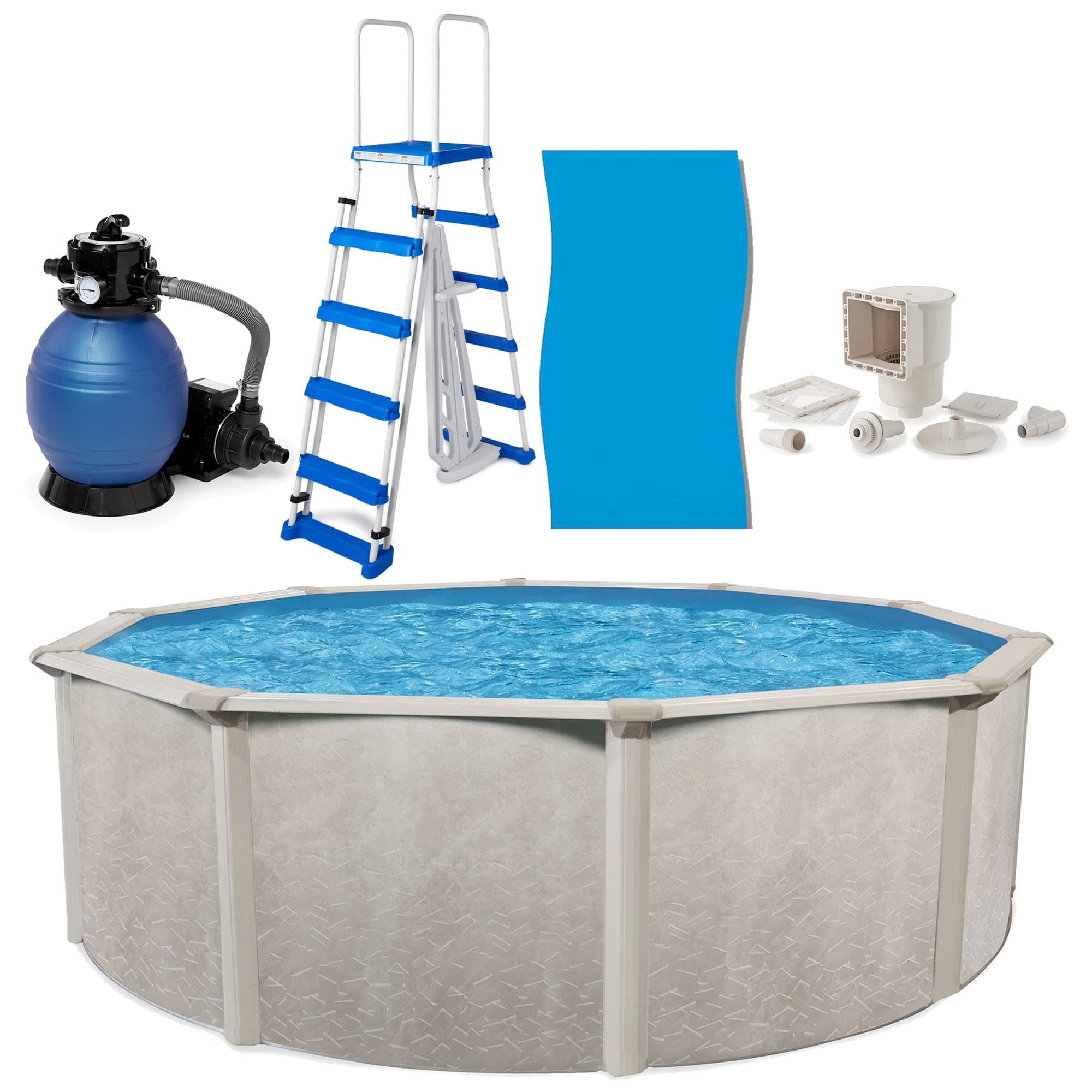AquarianAbove Ground Pool Kit w/ Sand Filter & Pump, Phoenix Steel-Frame, 18', Gray - Large Heavy-Duty Outdoor Family Swimming Pool for Backyard, Patio, and Yard