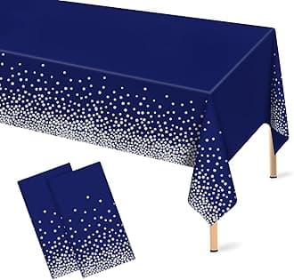 Mulbozy 2 Pcs Navy Blue Plastic Tablecloth Silver Dot Blue Table Cloths, 54×108 inches Disposable DarkBlue Table Cover for Anniversary Friendsgiving Fine Dining Graduation Party Decoration