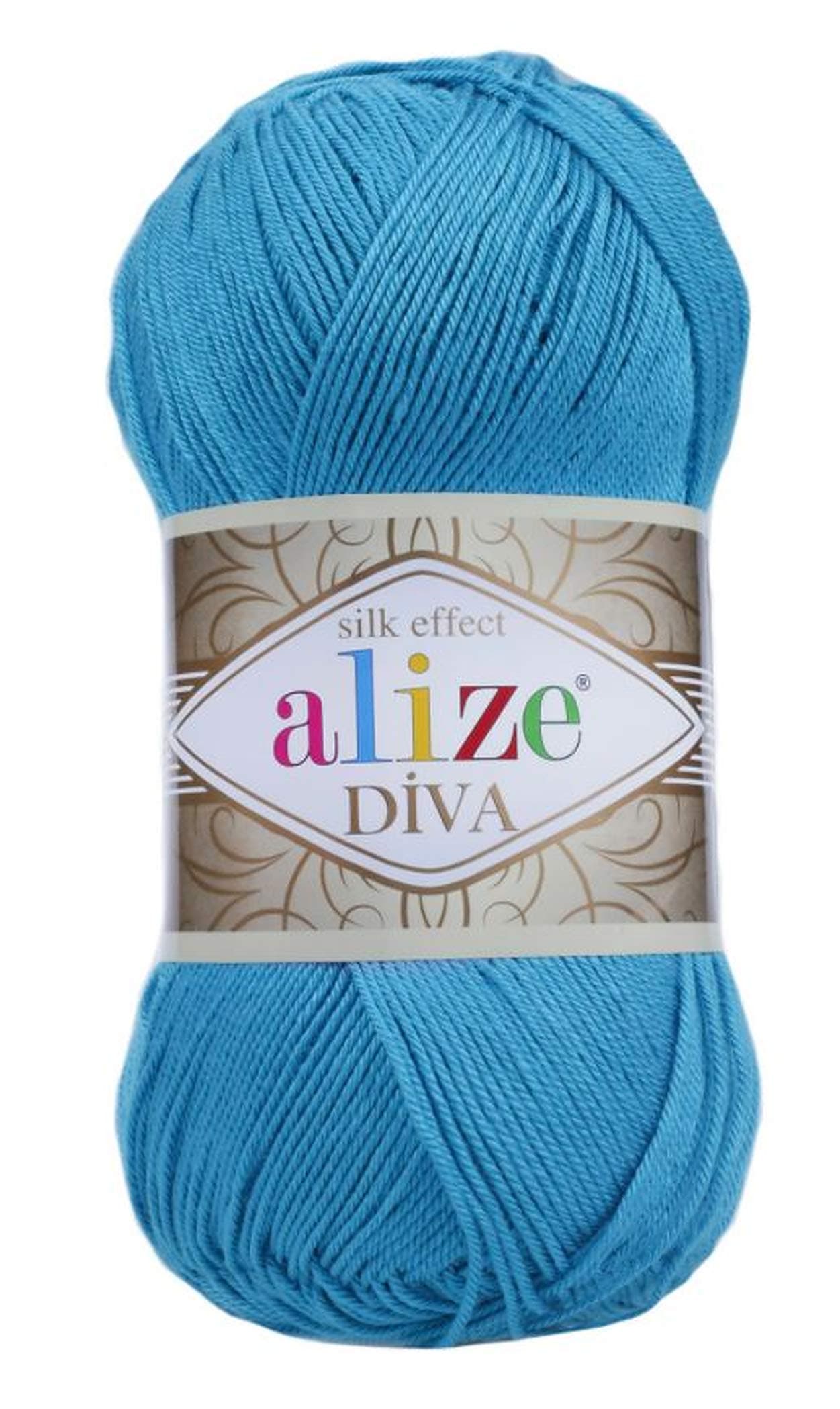 Diva Silk Effect 100% Microfiber Acrylic Yarn 1 Ball skeins 100gr 383yds Color (245-Sochi Blue)