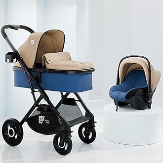 Lifelong Cuppy Baby Strollers 0 to 3 Years - 4 in 1 Stroller/Pram,Car Seat,Bassinet & Carry Cot - Sturdy Stroller with Bottle Holder & Mosquito Net|Foldable & Pram,Blue Beige