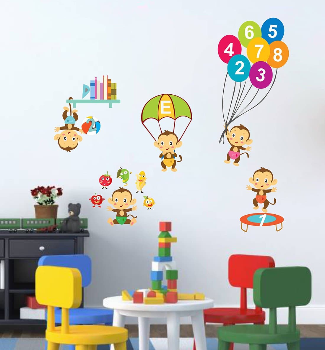 WALLSTICKY Flying Funny Monkeys Wall Sticker