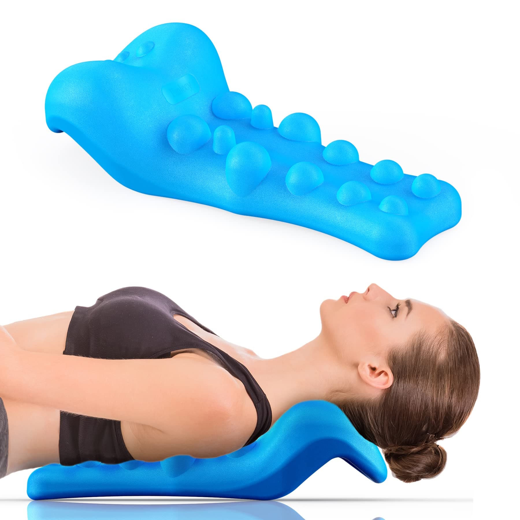 Neck and Shoulder Relaxer with Upper Back Massage Point, Cervical Traction Device Neck Stretcher for TMJ Pain Relief and Cervical Spine Alignment Chiropractic Pillow (Blue)