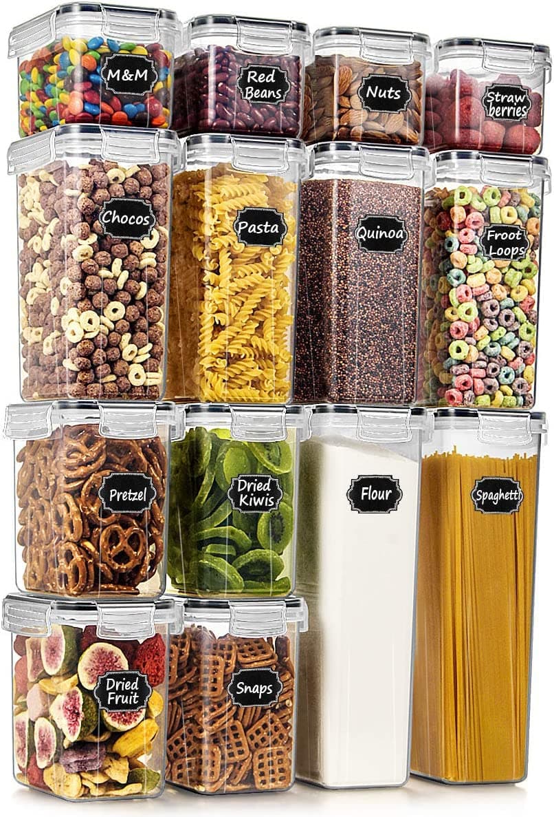Airtight Food Storage Containers with Lids, 14PC Plastic Kitchen Storage Containers for Pantry Organization and Storage, Cereal, Flour and Sugar Containers, Include 20 Labels & Pen