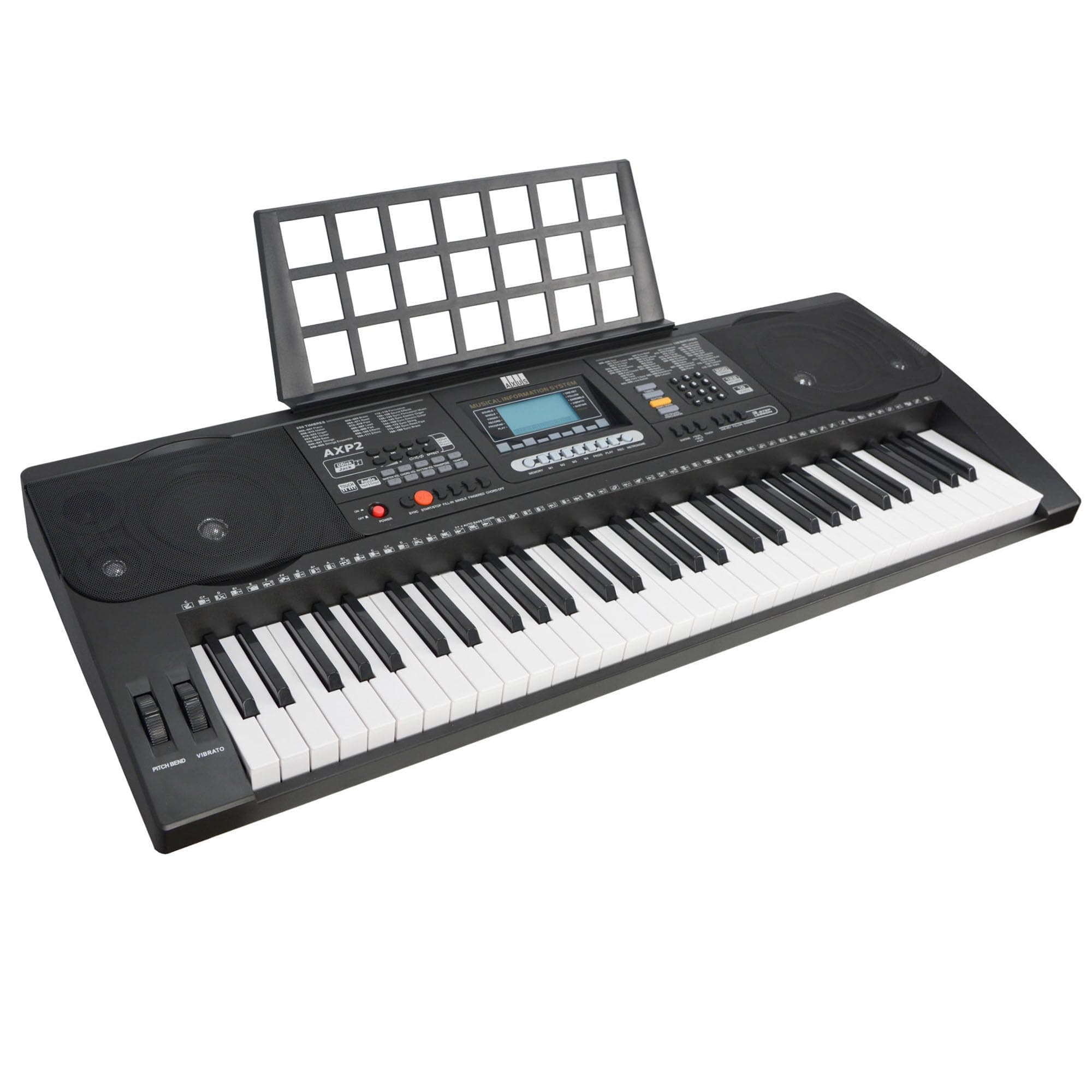 AXP2 61 Key Beginner Touch Sensitive Electronic Keyboard Piano with Power Supply and Music Rest