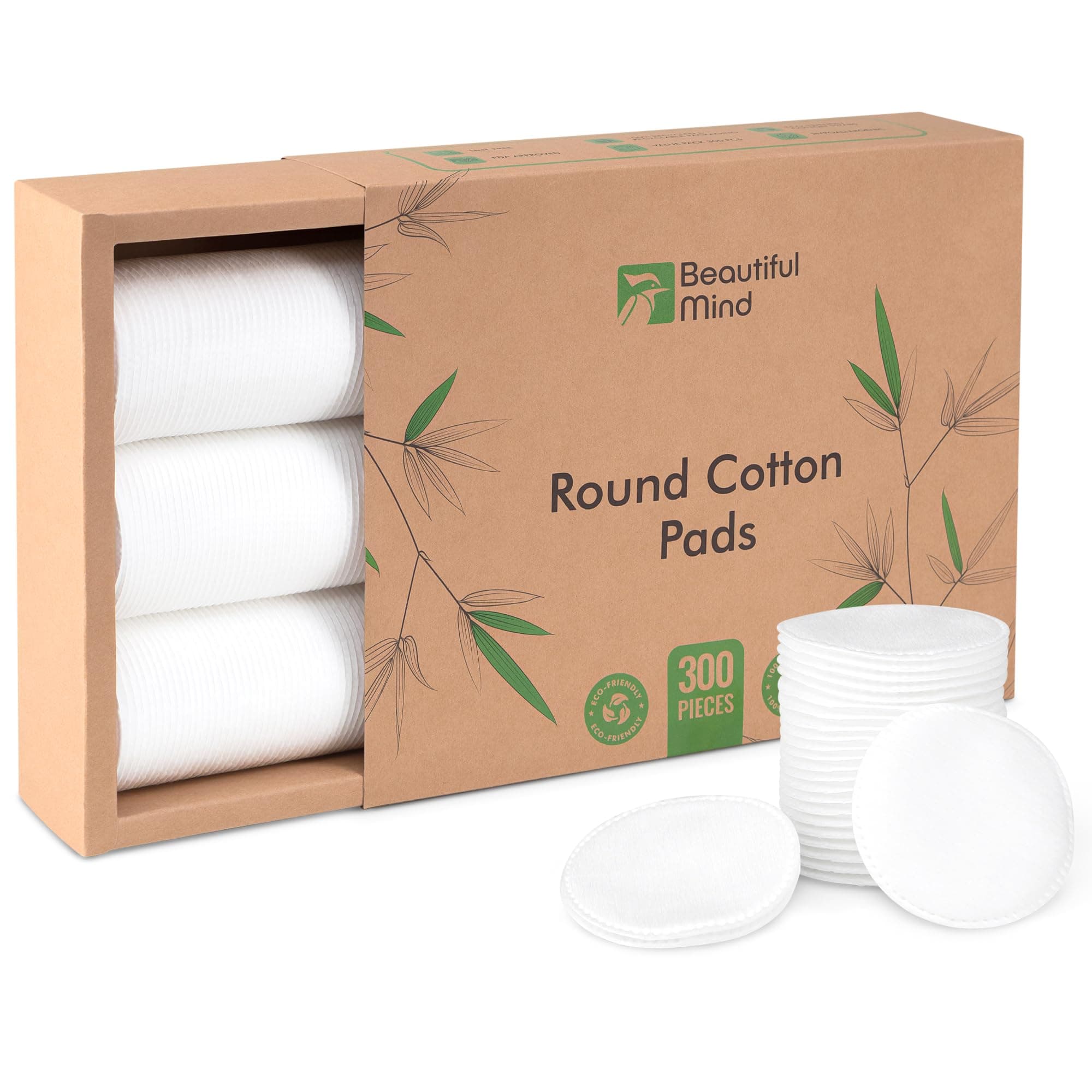 Cotton Round Pads for Face 300 Pack - 3 Layer Eye Makeup and Nail Polish Remover - Lint Free Cleansing Circle Pad for Facial Exfoliating, Toner - Travel Size Skin Care Rounds