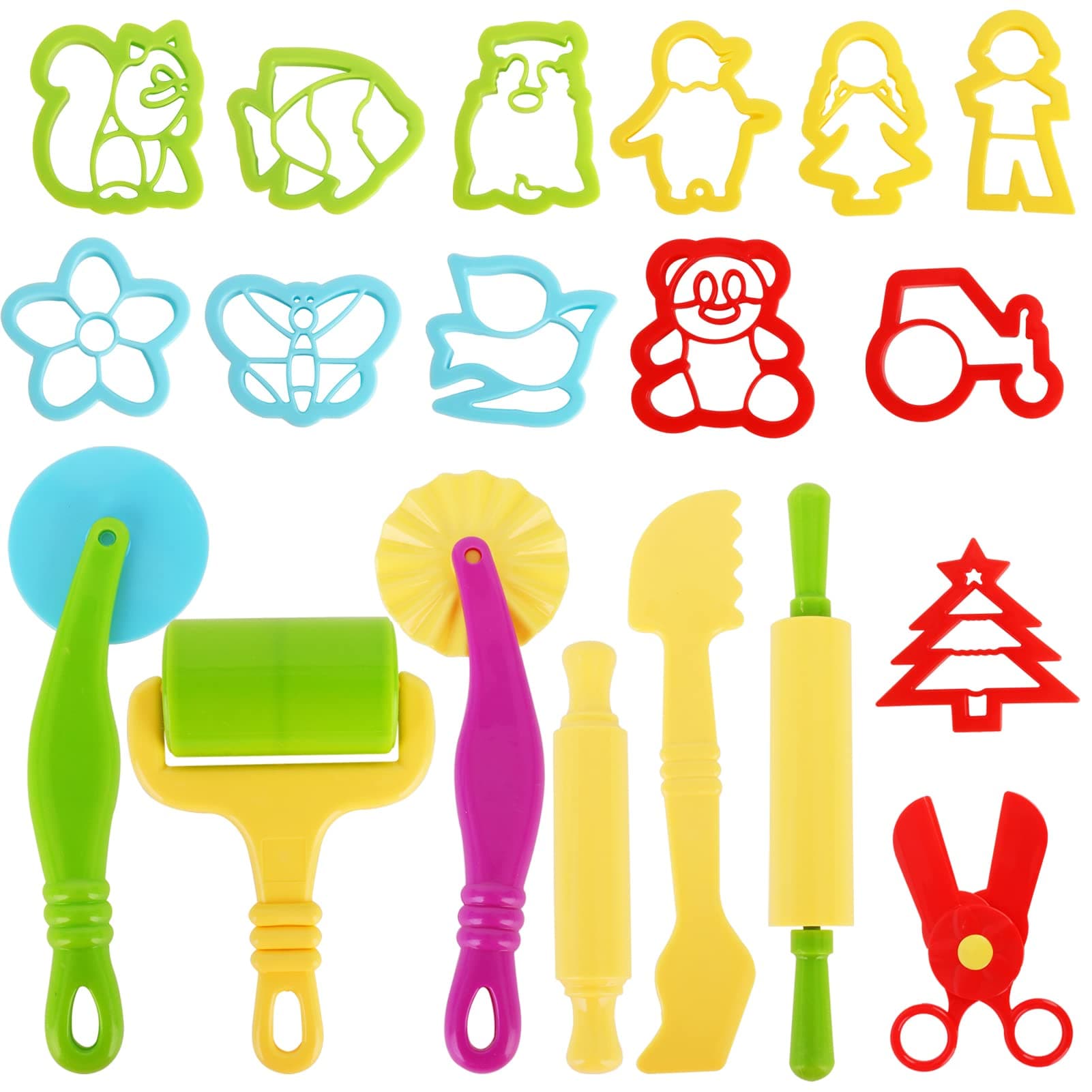 Modeling Clay Tools Set for Kids Ages 2-4 19PCS Non Toxic Clay Accessories Sculpting Kit with Animal Cookie Cutters Molds Rolling Pin Scissors Bulk Pack for Toddlers Arts Crafts Activities