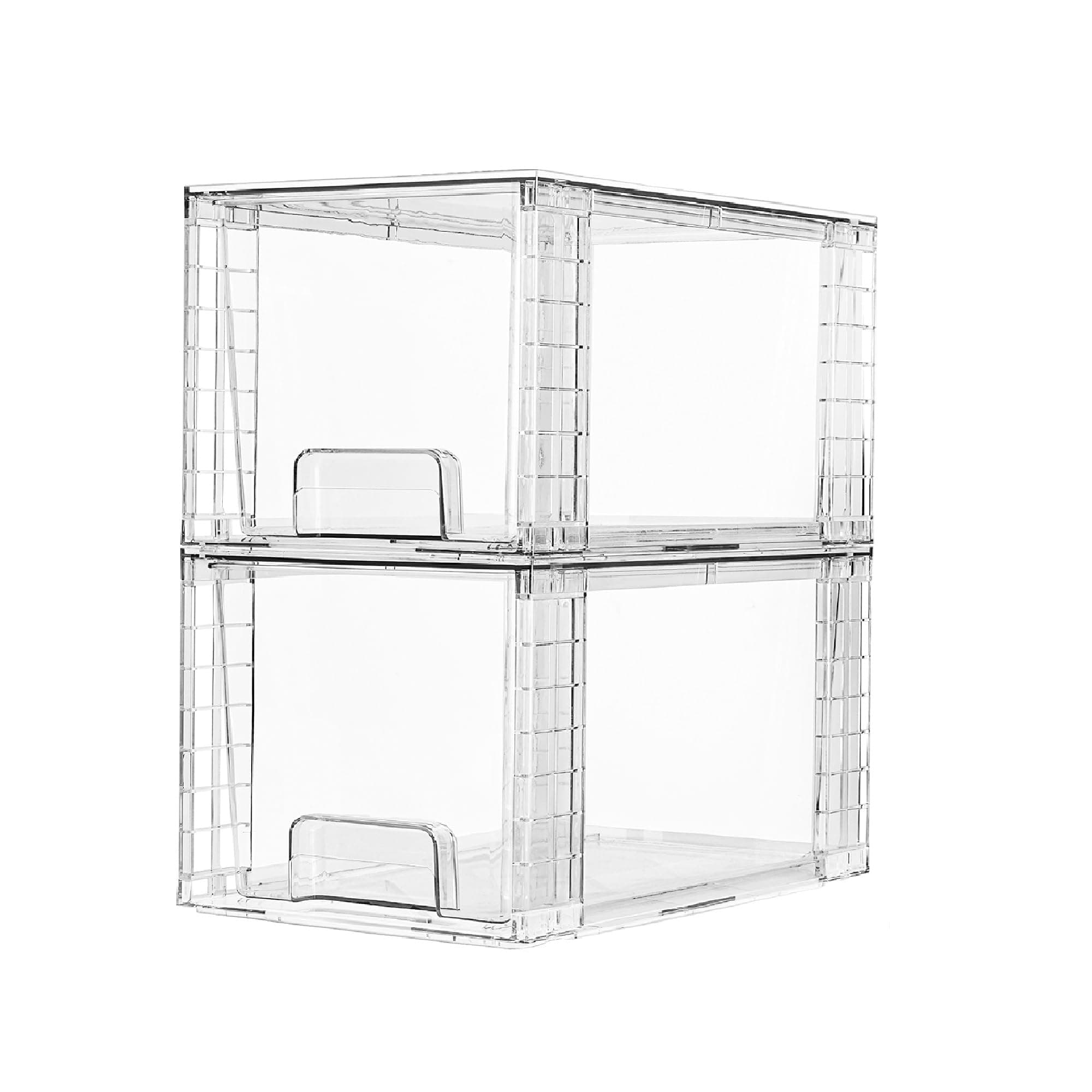 Vtopmart 2 Pack Large Stackable Storage Drawers,Clear Acrylic Drawer Organizers with Handles, Easily Assemble for Bathroom,Kitchen Undersink,Cabinet,Closet,Makeup,Pantry organization and Storage