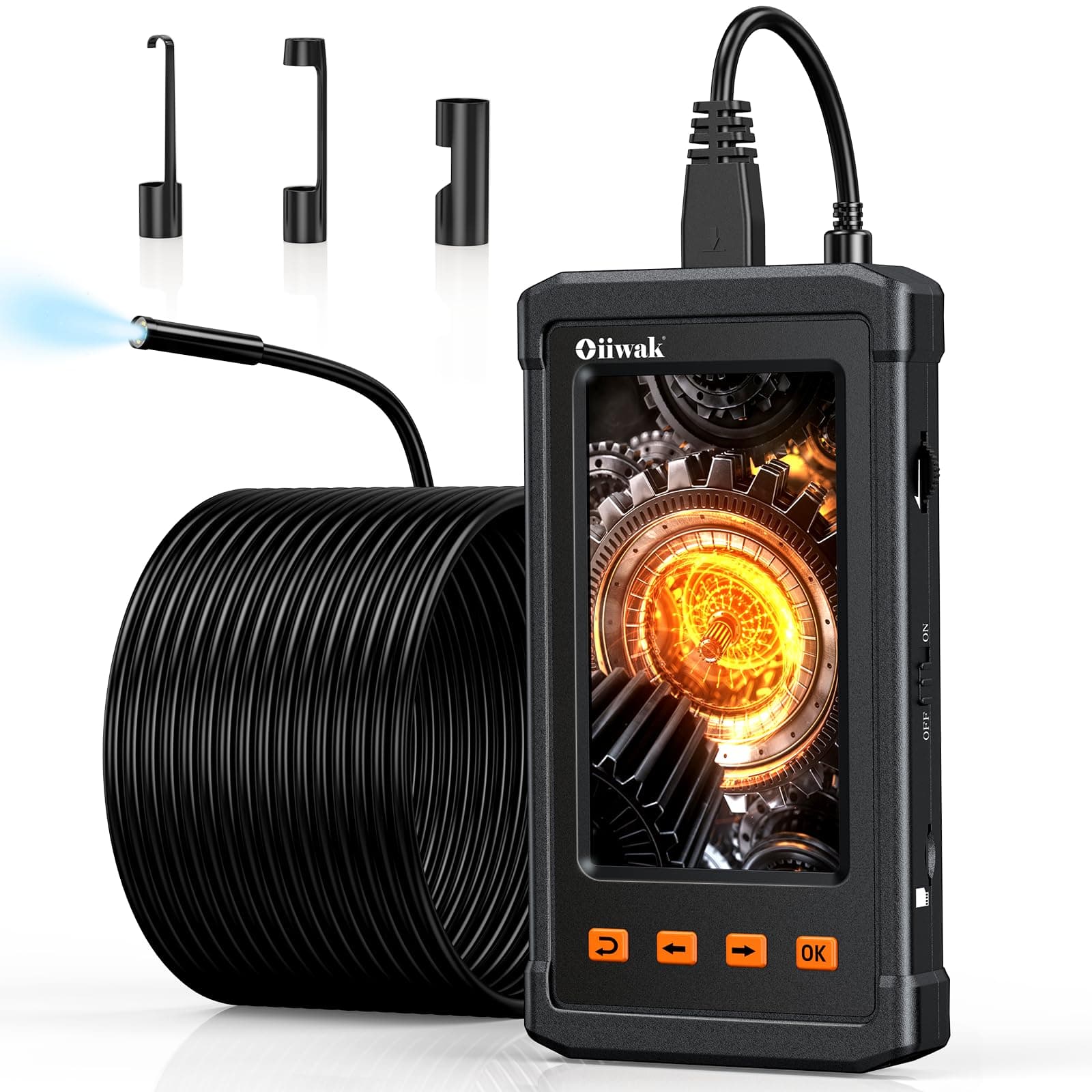 Oiiwak 50FT Endoscope Inspection Camera, Borescope Camera for Pipe Sewer Drain Plumbing Inspection 1080P HD 4.3“ IPS Screen Waterproof IP68 Bore Scope Snake Camera with 6 LED Lights(15m Cable)