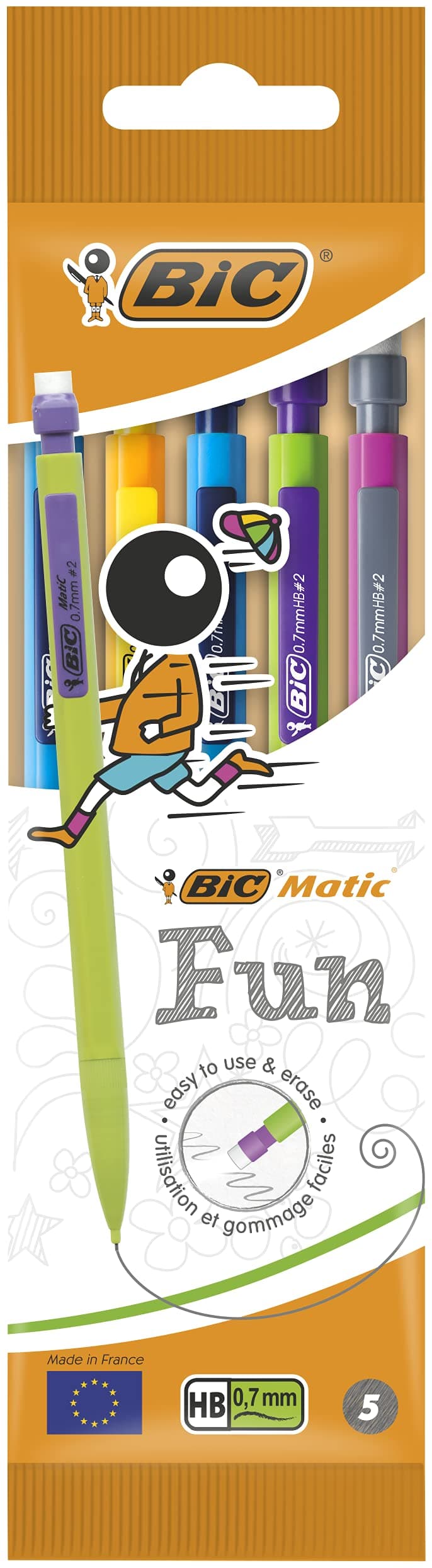 BIC Matic Fun 0.7 Mm Hb Mechanical Pencils Assorted Barrel Colours, Pack of 5