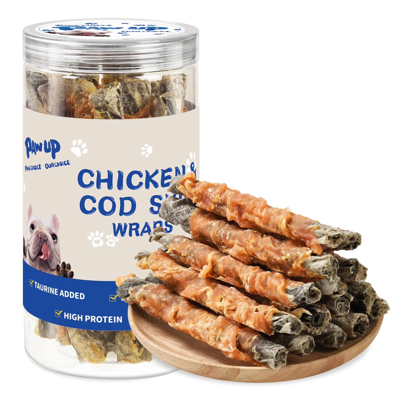 - PAWUP Dog Treat Chicken Wrapped Cod Skins, Fish Chews Rolls for Medium Dogs, Healthy, Rawhide-Free, 12.5 oz