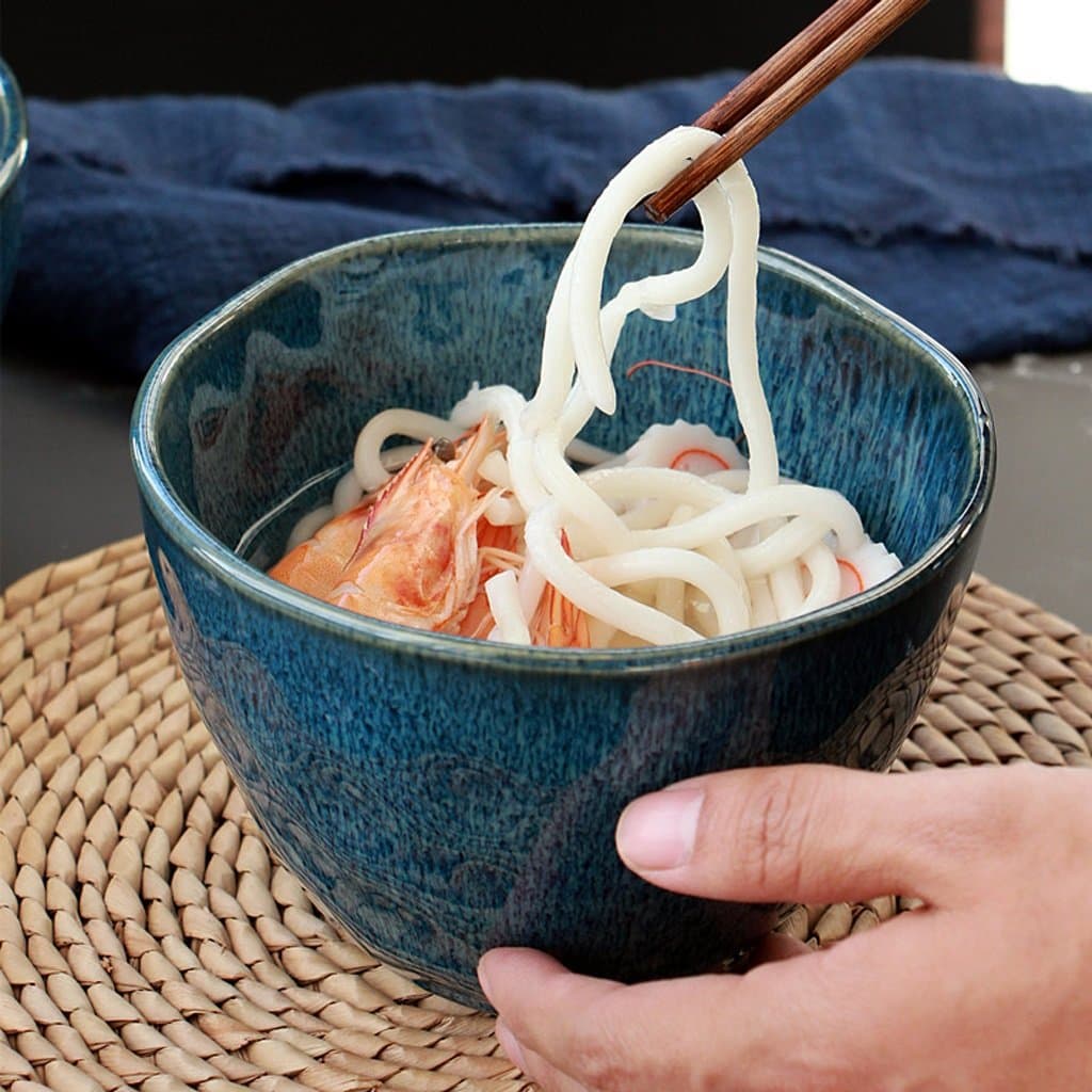 Retro Creative Dark Blue Irregular Ceramic Tableware Personality Ramen Bowls Household Large Capacity Deep Soup Bowl