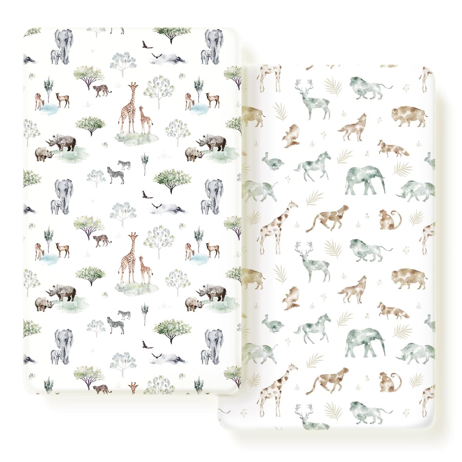 Stretch Ultra Soft Jersey Knit Fitted Crib Sheets Set 2 Pack，Fit All Standard Crib Mattress Pads Safe and Snug, Crib Fitted Sheet for Baby, Stylish African Savannah Animals Pattern