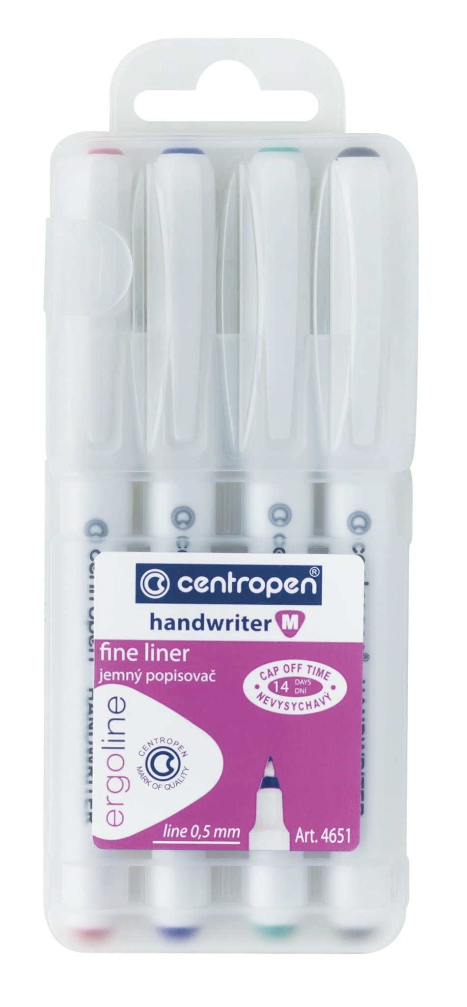 Centropen HANDWRITER FINE LINERS MIXED 4651 - PK4-0.5mm, Assorted, 246510401