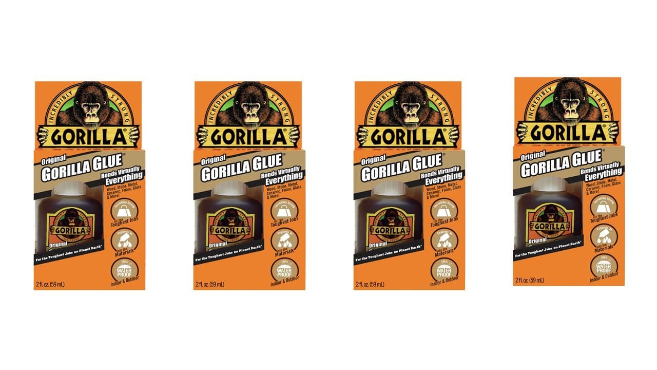 Gorilla Original Waterproof Polyurethane Glue, 2 ounce Bottle, Brown, (Pack of 4)