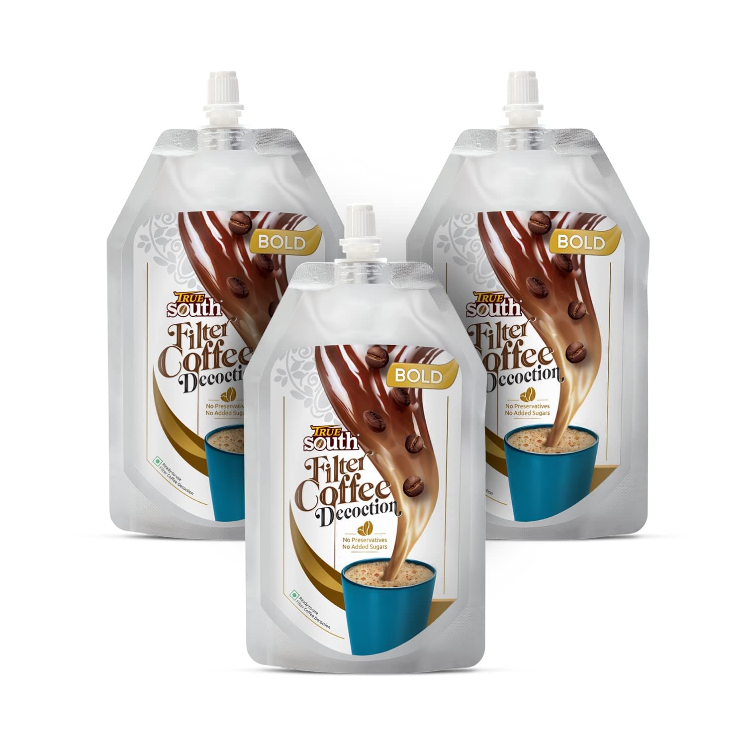 TRUE SOUTH Bold|Ready-To-Use Filter Coffee Decoction|200Ml Pouches|Authentic Taste, Value And Convenience (Pack Of 3) - Liquid