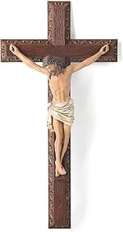 BC Catholic Crucifix Wall Cross, 12" H Jesus Christ Cross Home Decor, Religious Devout Gift, Wood Carve Looking, Hand Painted by Buildclassic