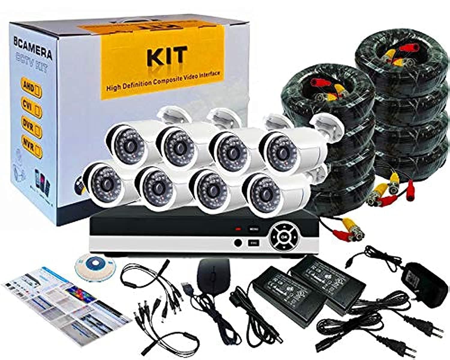 Tomvision CCTV 8 Channel Camera Kit with Night Vision and P2P (8 x 1.3MP/960P AHD Metal Outdoor Camera + DVR)