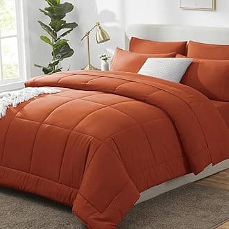 Queen Comforter Set Terracotta, 7 Pieces Bed in a Bag, Burnt Orange Fall Comforters Queen Size, All Season Bedding Sets with Stitch Quilted Comforter, Flat Sheet, Fitted Sheet, Pillowcases