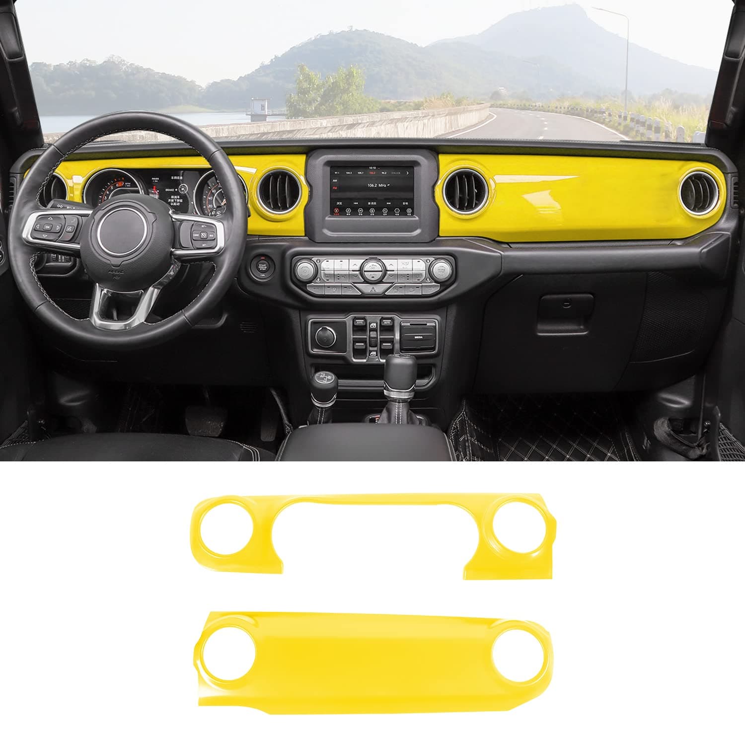 RT-TCZ Center Console Trim Cover Dashboard Control Panel Cover Decorative Interior Accessories for Jeep Wrangler JL JLU & Gladiator JT 2018-2022,Yellow
