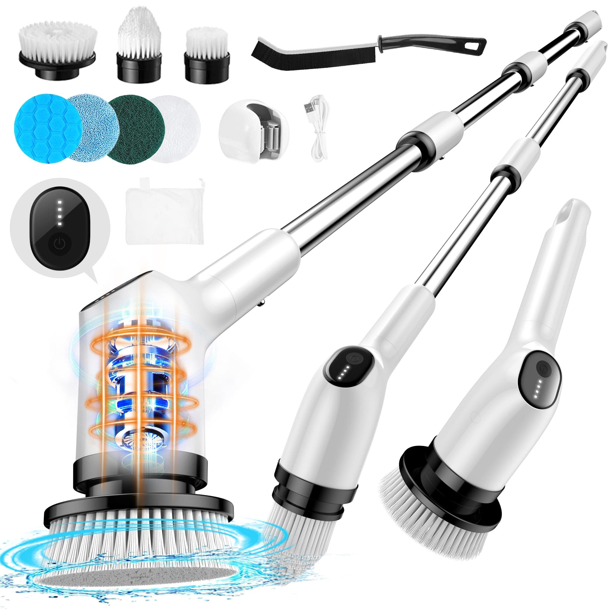 Katalic Electric Spin Scrubber, Shower Scrubber With 9 Replacement Head, 53 Inch Extension Arm, 1.5H Bathroom Dual Speed, Cleaning Brush For Tub Grout Floor Car, Blue-18