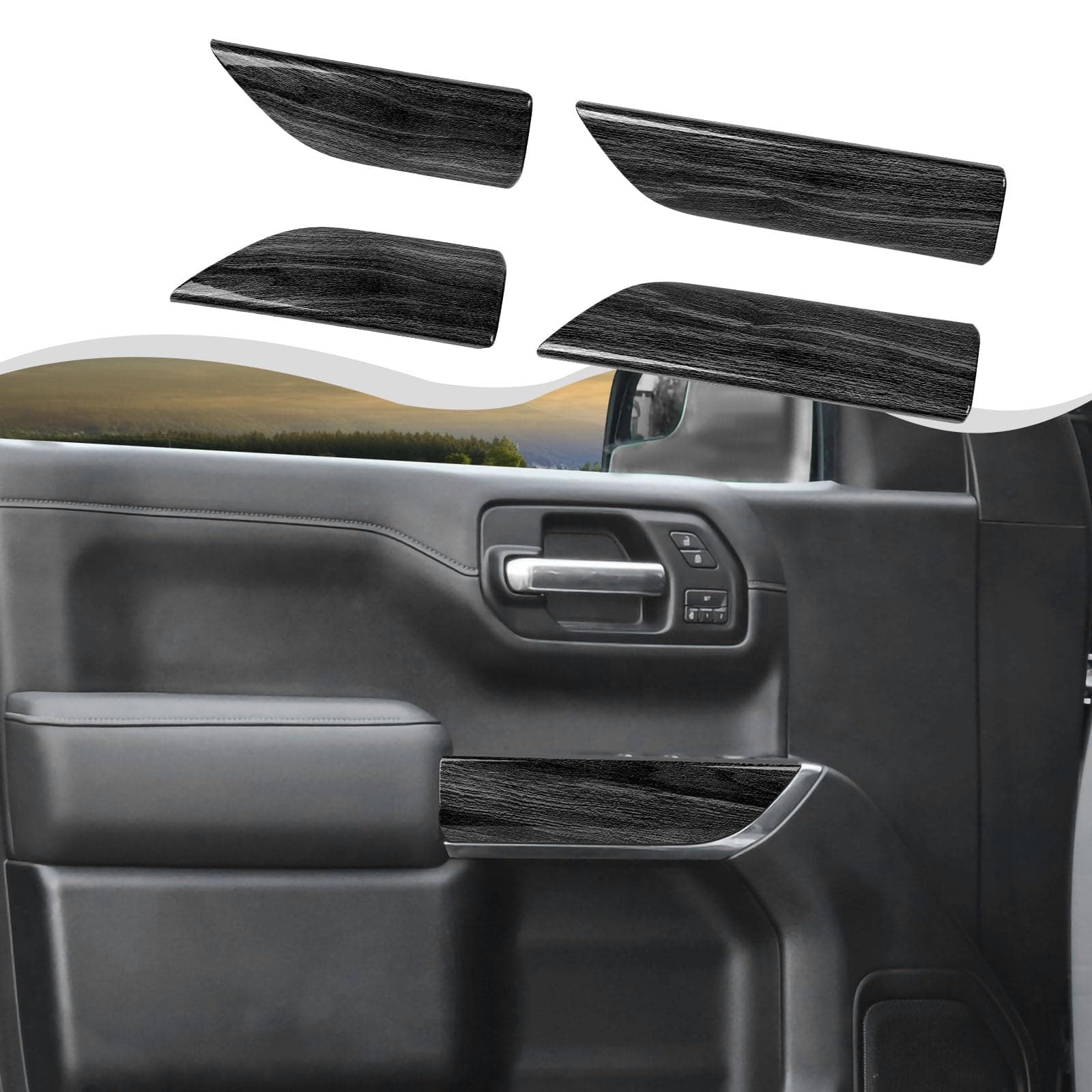 HTHE for Chevy Silverado Inner Door Handle Panel Cover Trim Compatible with Chevy Silverado 2019-2022 Interior Accessories(4Pcs/Set,ABS) (Black Wood)