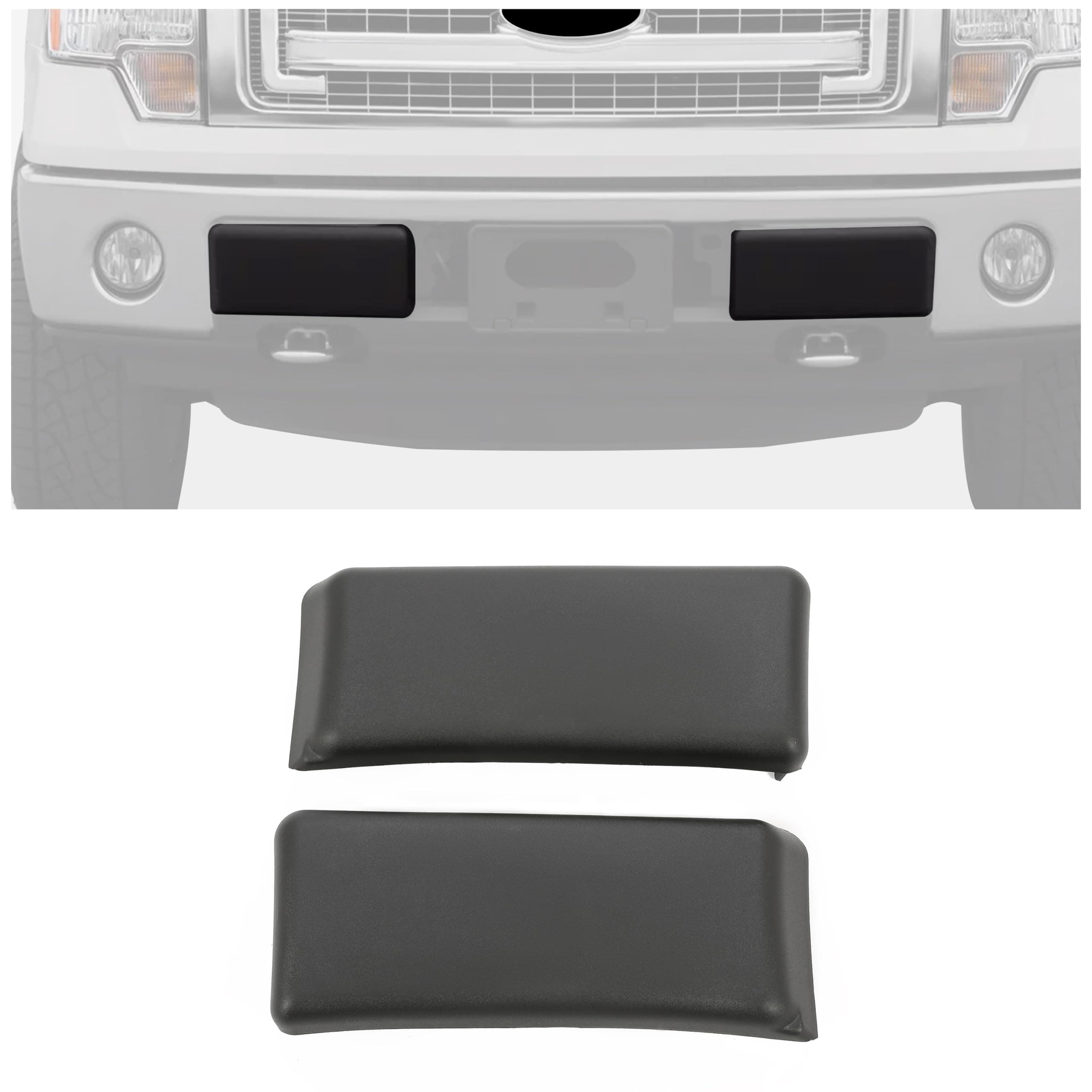 ECOTRIC Front Bumper Guards Pads Compatible with 2009-2014 Ford F150 F-150 Replacement for 9L3Z17E810B FO1053100 Bumper Cover Trim Insert Cap End Left Driver & Right Passenger Side Black